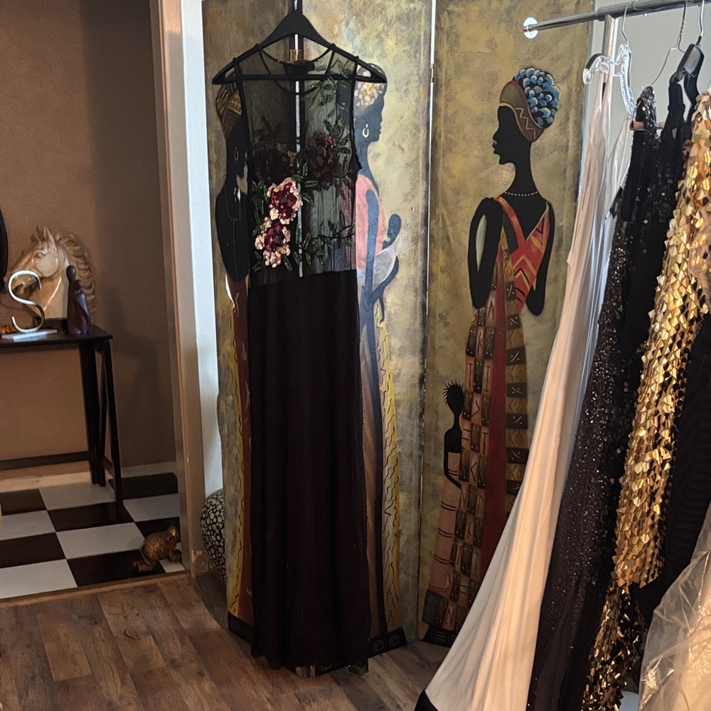 Black Floral Embroidered Gown